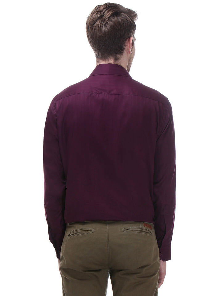 Men Wine Regular Fit Solid Dobby Pure Cotton Formal Shirt