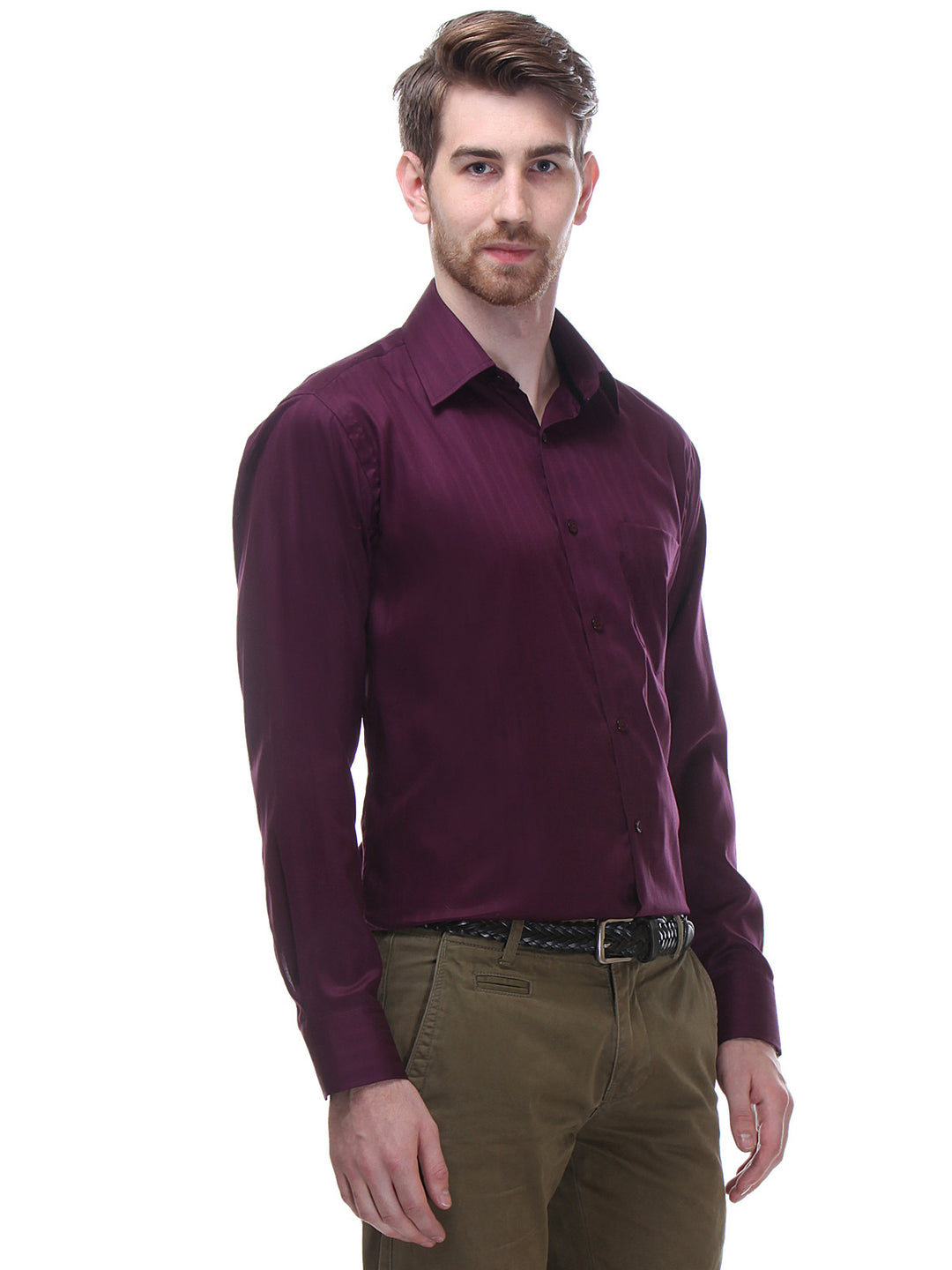 Men Wine Regular Fit Solid Dobby Pure Cotton Formal Shirt