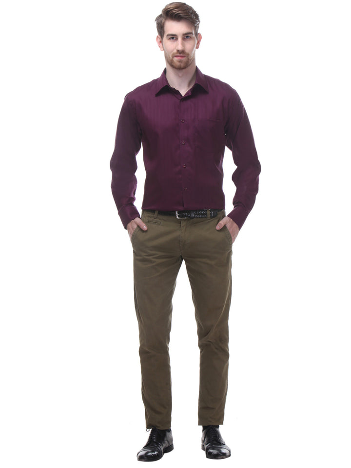 Men Wine Regular Fit Solid Dobby Pure Cotton Formal Shirt