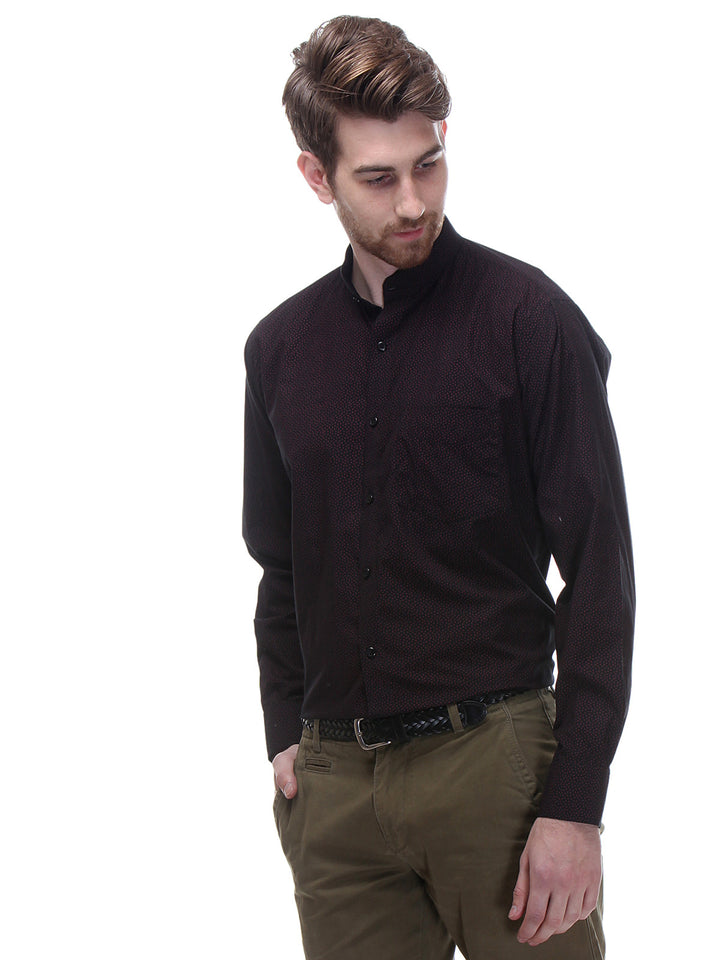 Men Navy Regular Fit Chinese Collar Printed Pure Cotton Formal Shirt