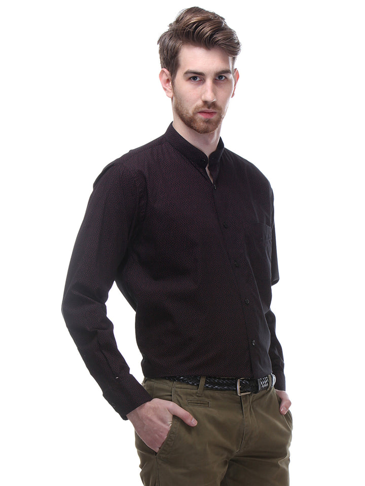 Men Navy Regular Fit Chinese Collar Printed Pure Cotton Formal Shirt