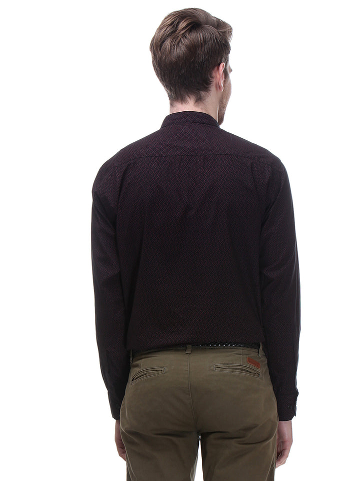 Men Navy Regular Fit Chinese Collar Printed Pure Cotton Formal Shirt