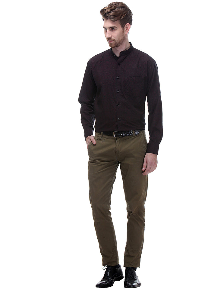 Men Navy Regular Fit Chinese Collar Printed Pure Cotton Formal Shirt
