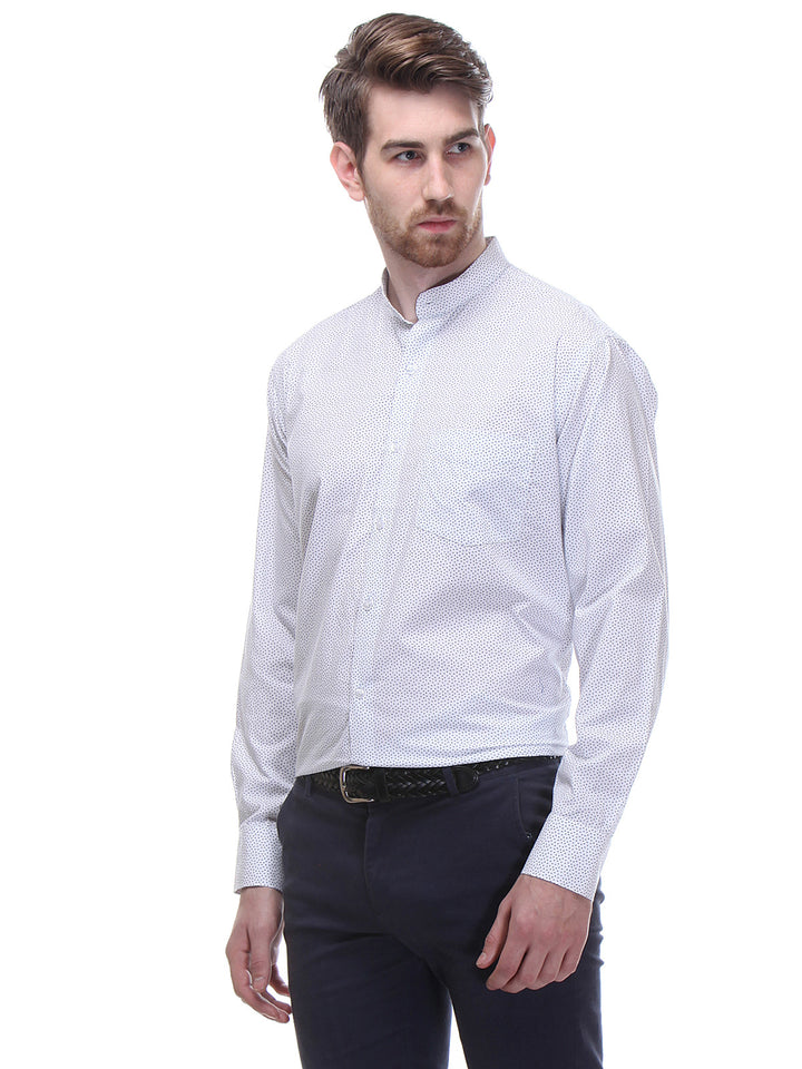Men White Regular Fit Chinese Collar Printed Pure Cotton Formal Shirt