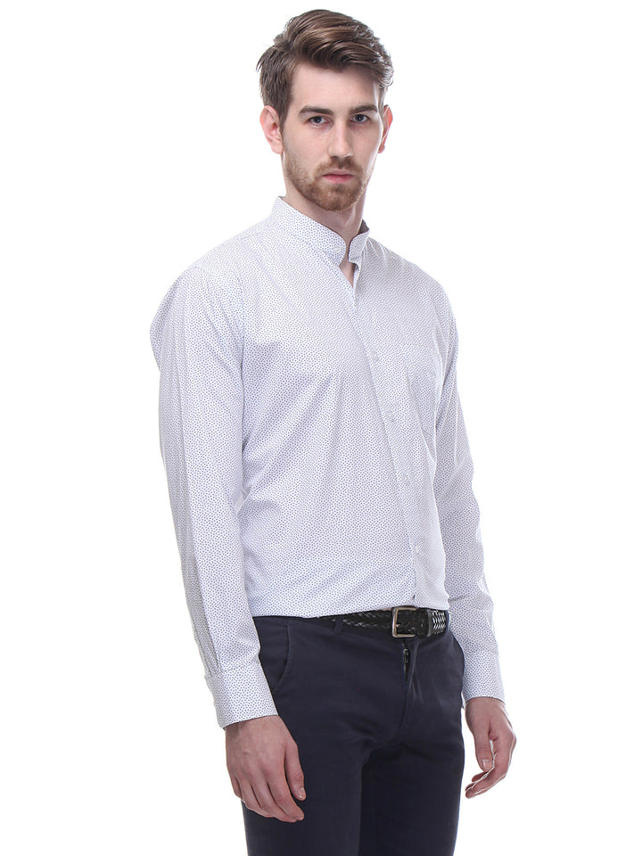 Men White Regular Fit Chinese Collar Printed Pure Cotton Formal Shirt