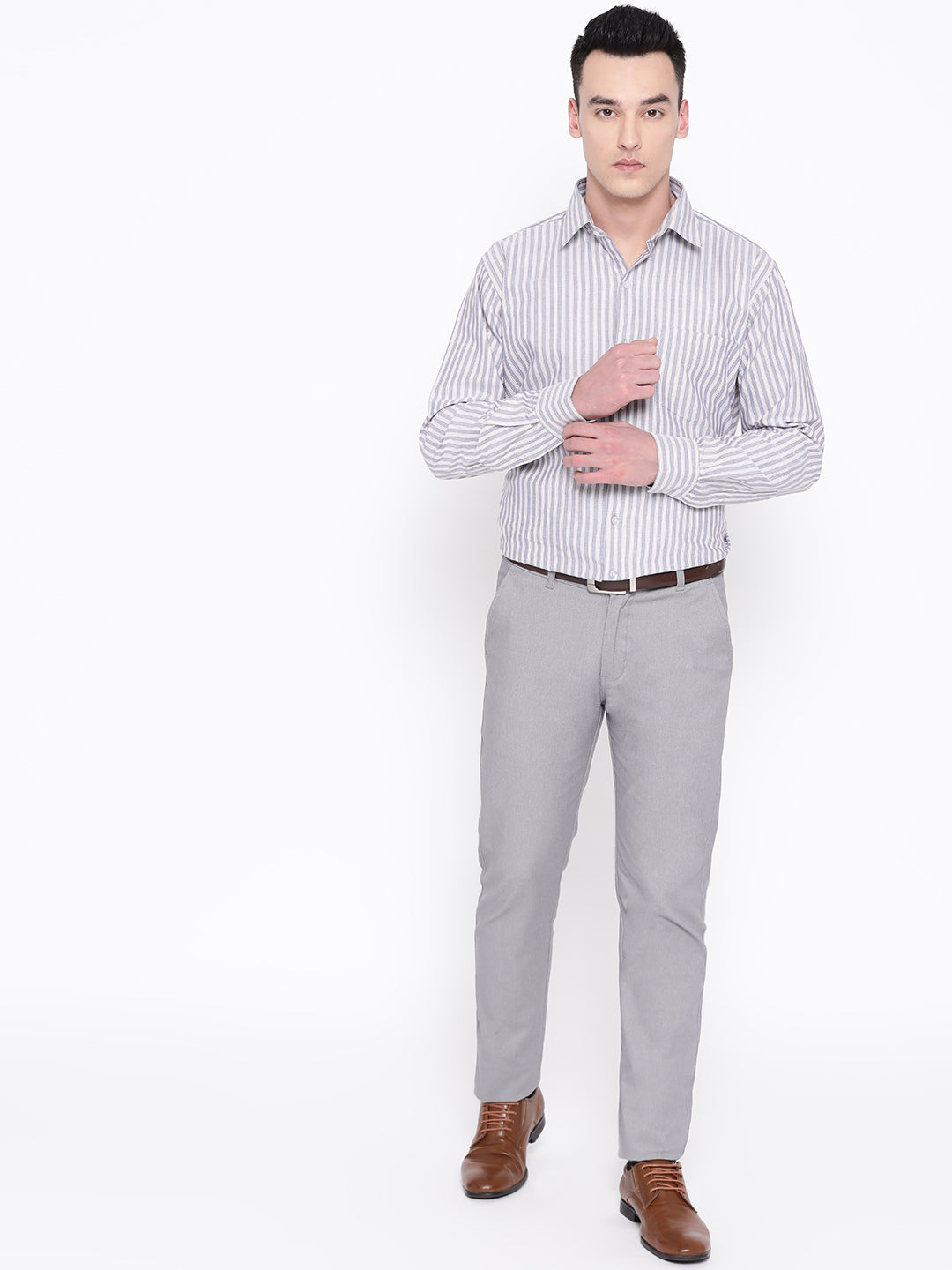 Men Blue & White Pure Cotton Striped Regular Fit Formal Shirt