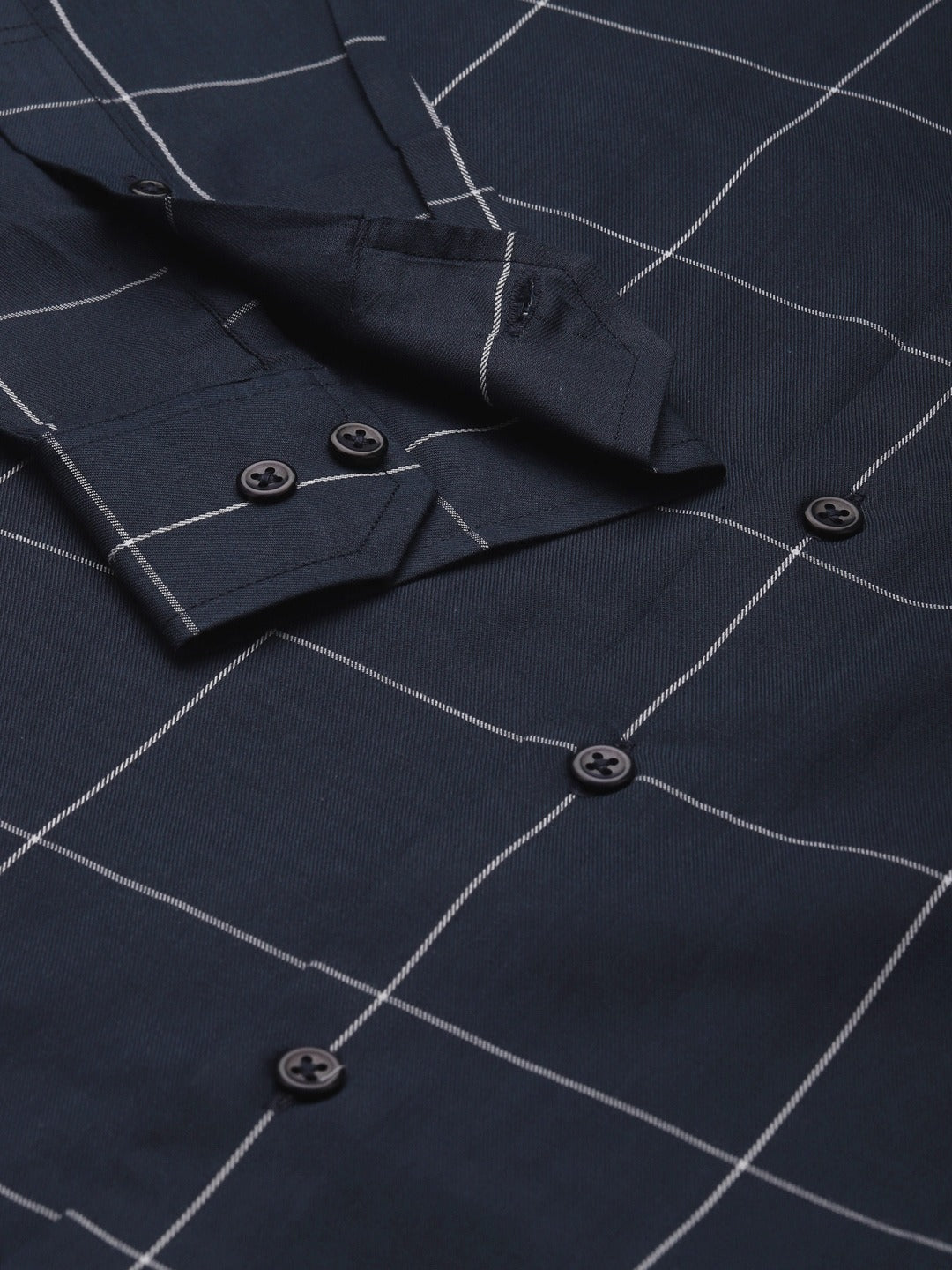 Men Navy Blue Checks Pure Cotton Slim Fit Formal Shirt