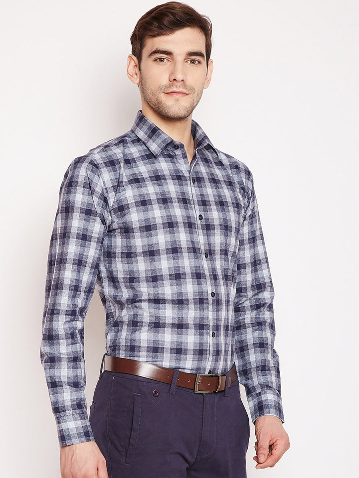 Men navy Checks Pure Cotton Slim Fit Formal Shirt