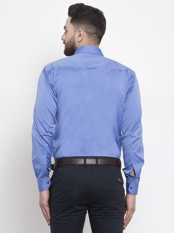 Men Blue Pure Cotton Solid Slim Fit Formal Shirt