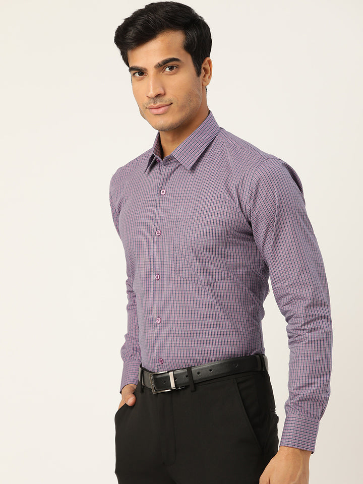 Men Purple Checks Pure Cotton Slim Fit Formal Shirt