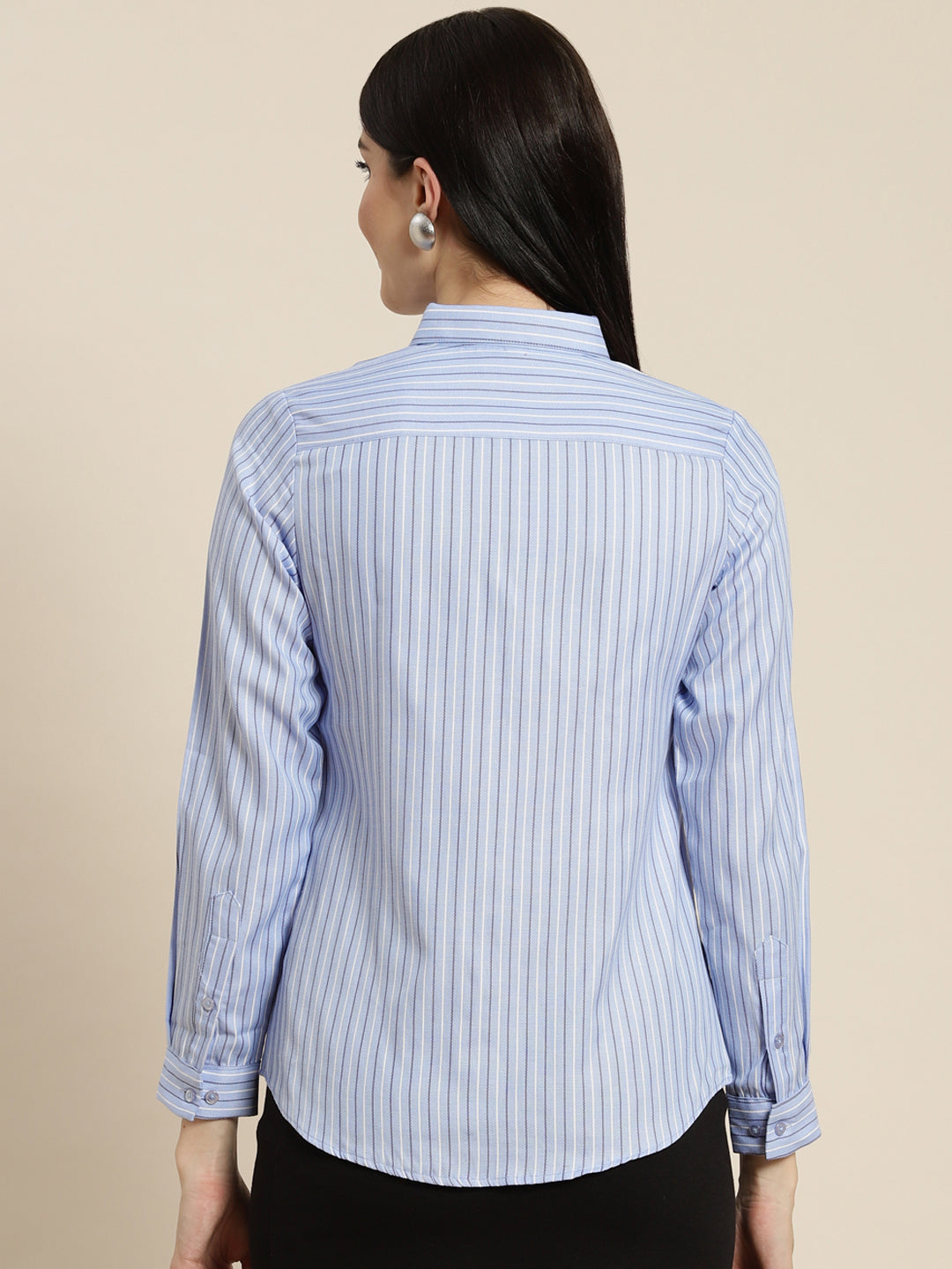 Women Blue Striped Cotton Rich Slim Fit Formal Shirt