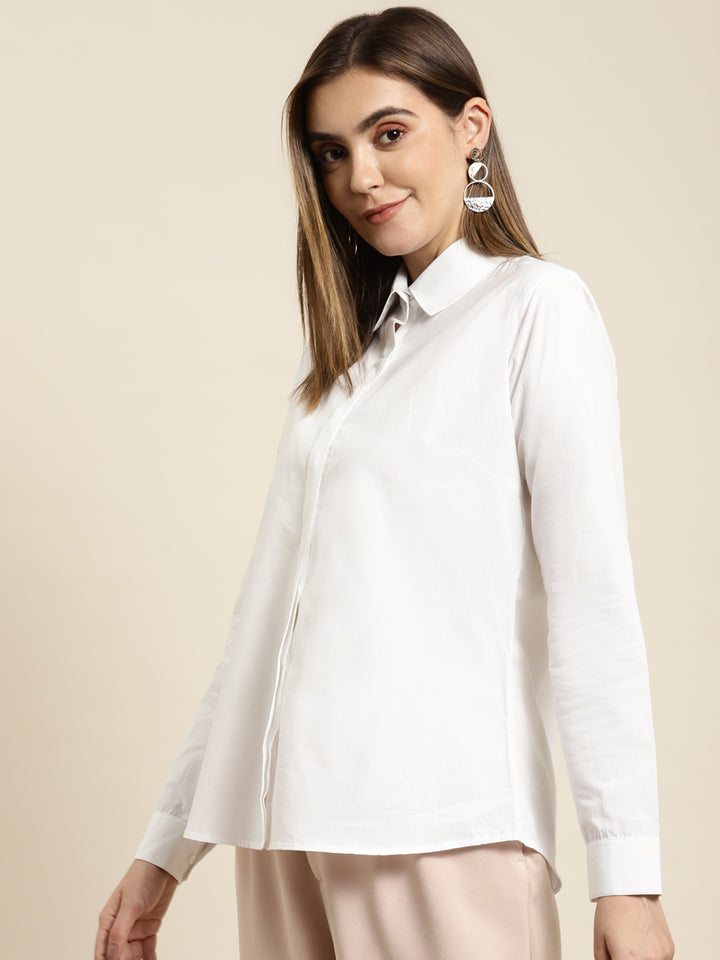 Women White Solid Pure Cotton Regular Fit Formal Shirt