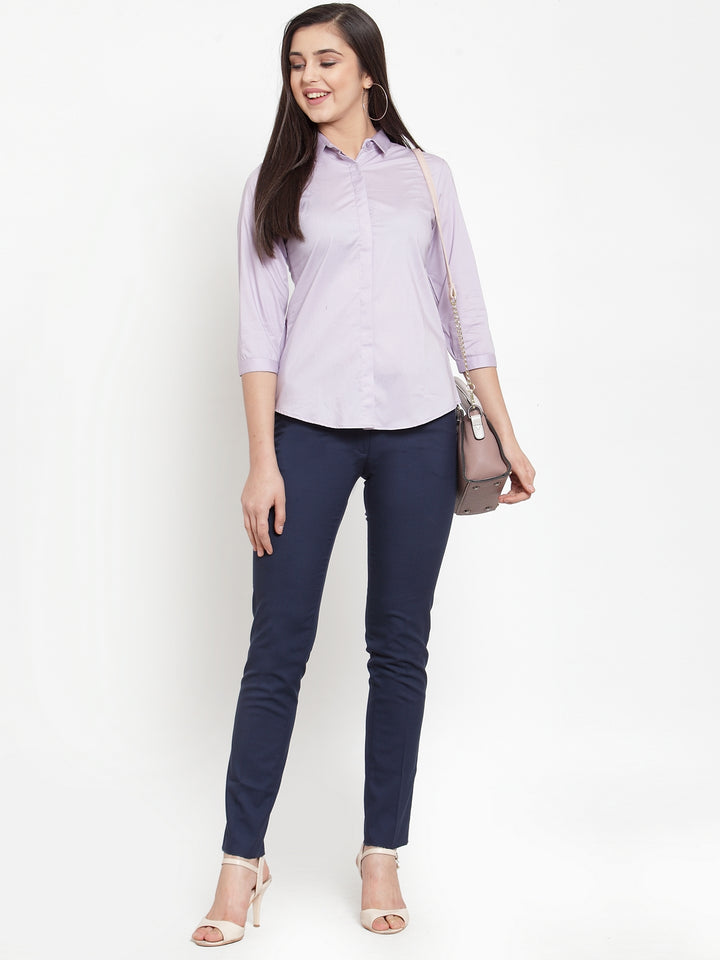 Women Purple Cotton Elastane Solid Slim Fit Formal Shirt