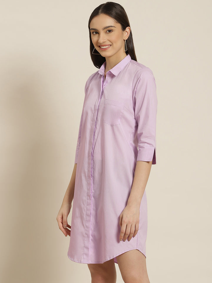 Women Lavender Solid Pure Cotton Regular Fit Formal Dress