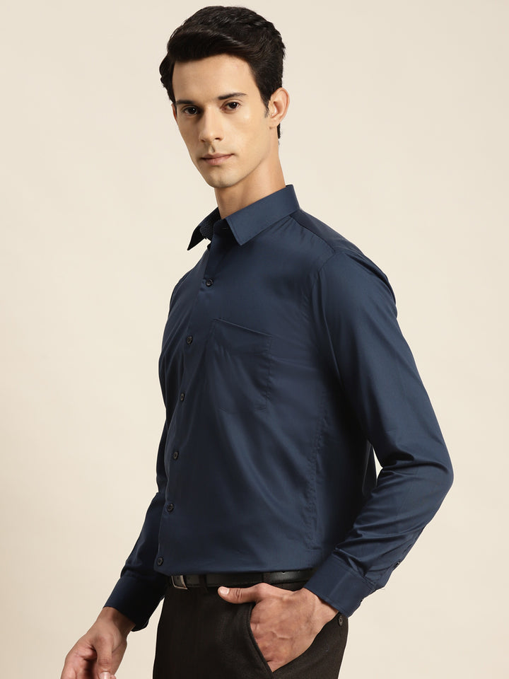 Men Navy Solid Pure Cotton Slim Fit Formal Shirt