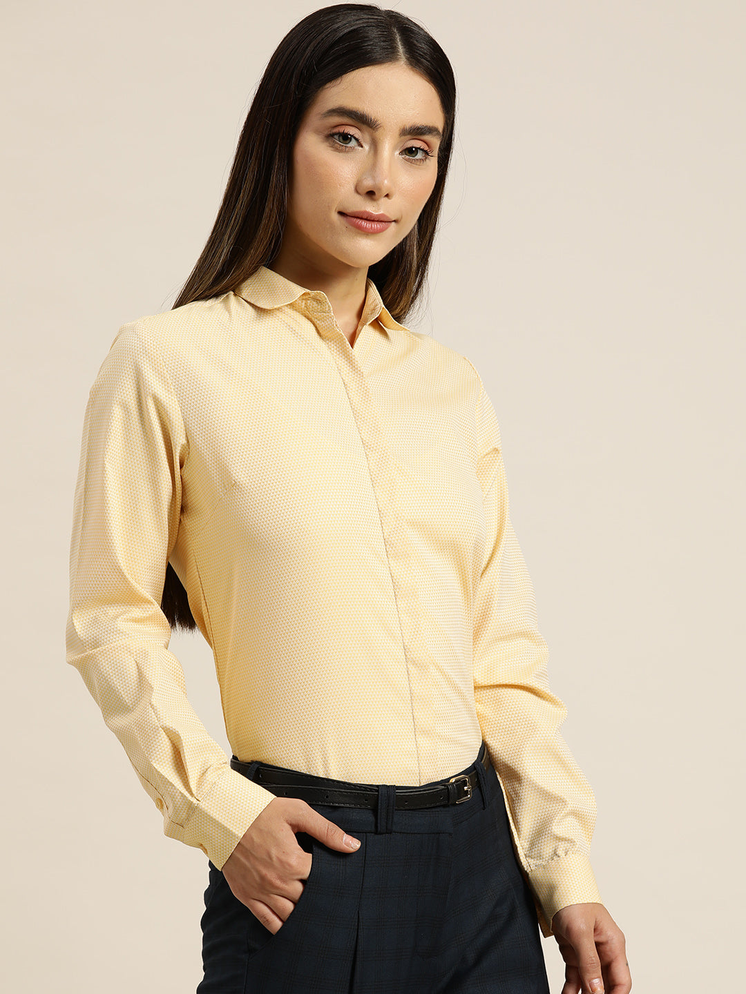 Women Yellow Solids Cotton Rich Slim Fit Formal Shirt