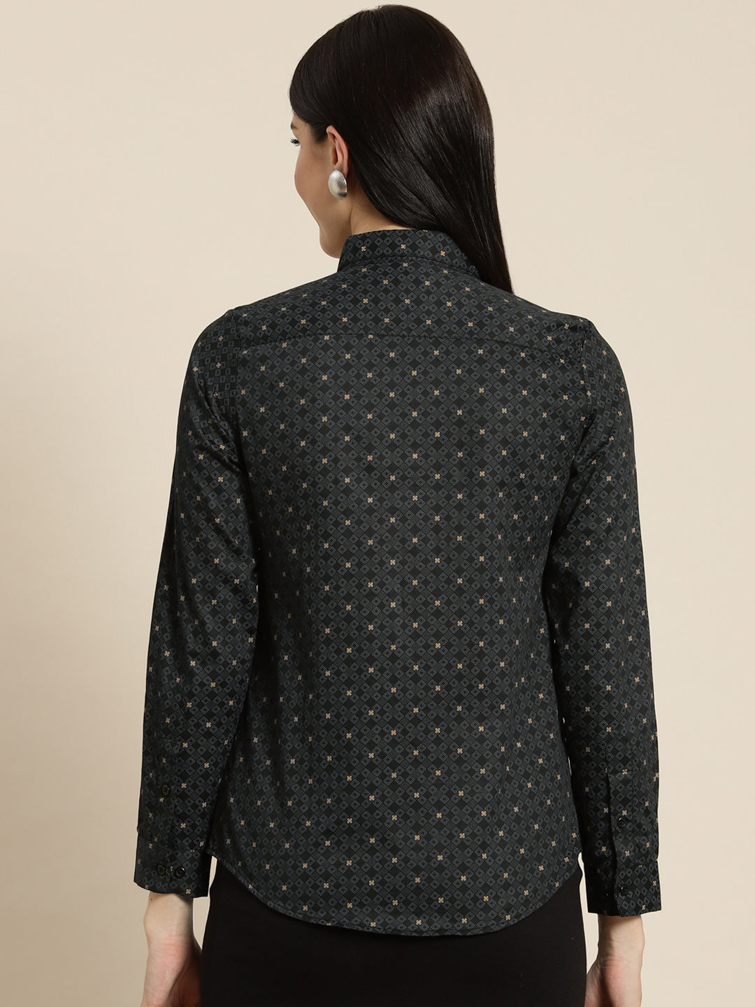 Women Black Printed Pure Cotton Slim Fit Formal Shirt