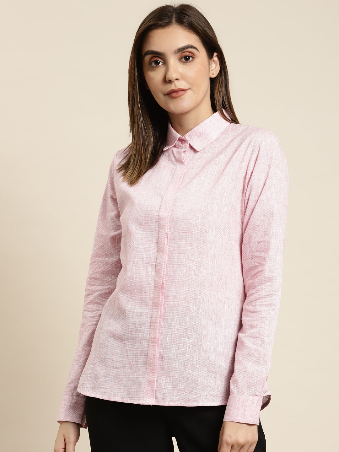 Women Pink Solid Pure Cotton Regular Fit Formal Shirt