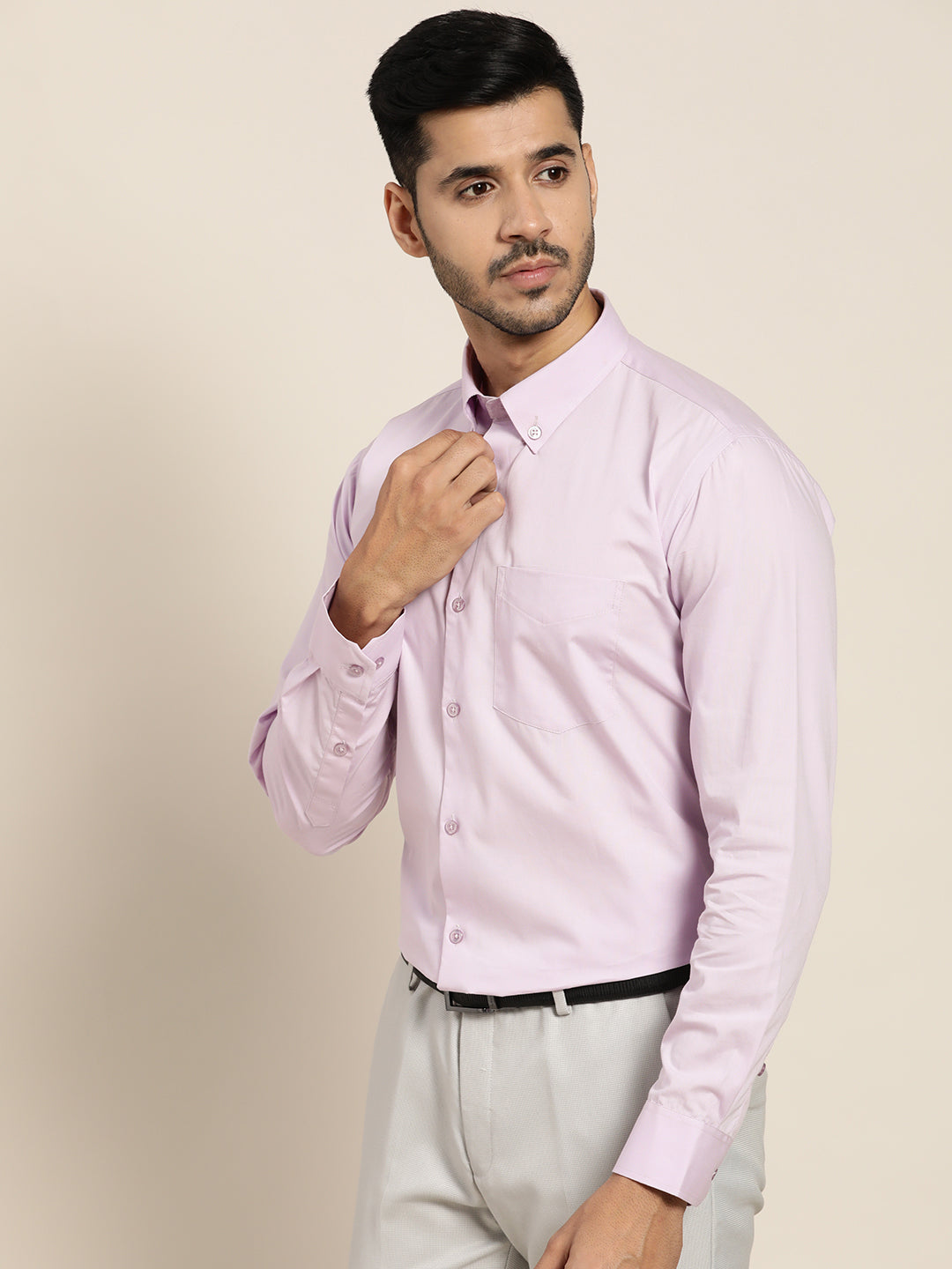 Men Lavender Solid Pure Cotton Slim Fit Formal Shirt