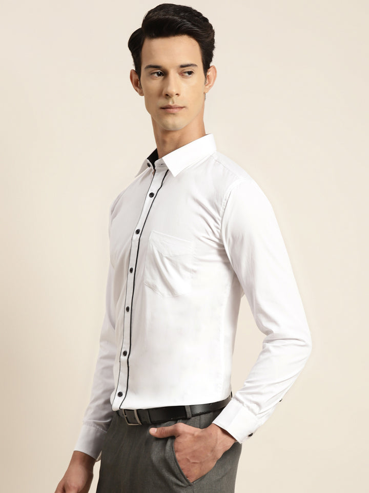 Men White Solid Pure Cotton Slim Fit Formal Shirt