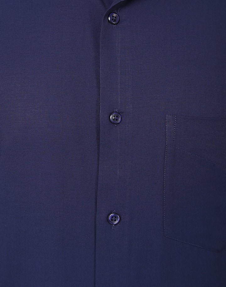 Men Navy Solid Cotton Rich Slim Fit Formal Shirt
