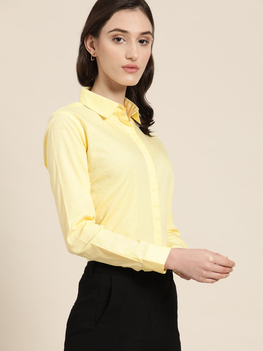 Women Lemon Solid Pure Cotton Regular Fit Formal Shirt