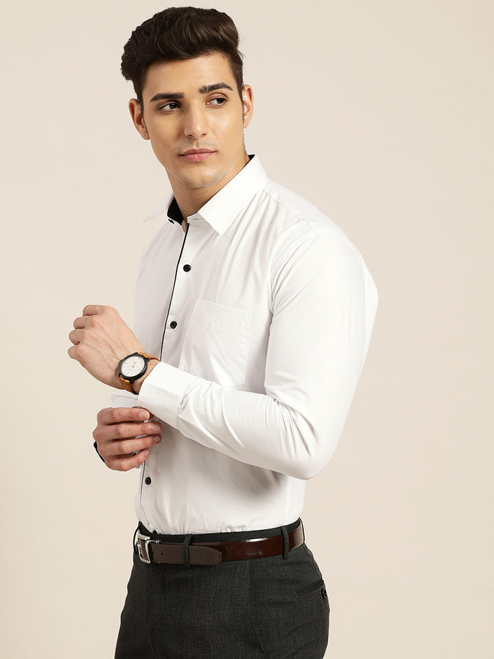 Men White Solid Pure Cotton Slim Fit Formal Shirt