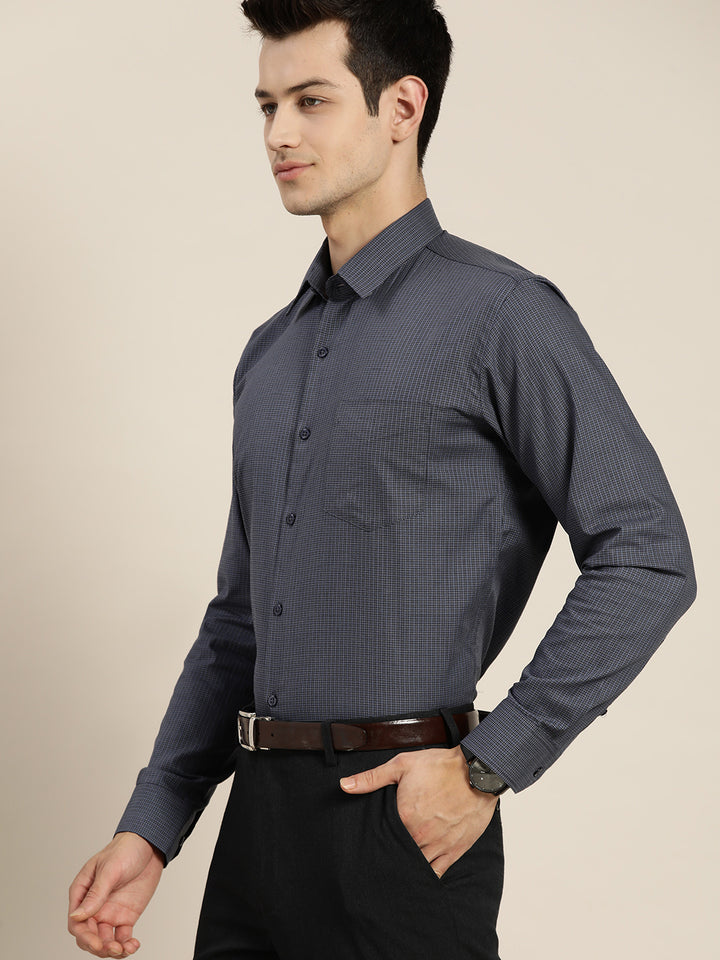 Men Grey Checks Pure Cotton Slim Fit Formal Shirt