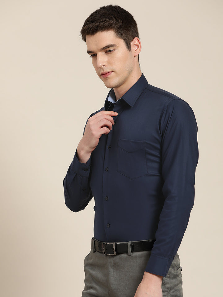 Men Navy Solid Pure Cotton Slim Fit Formal Shirt