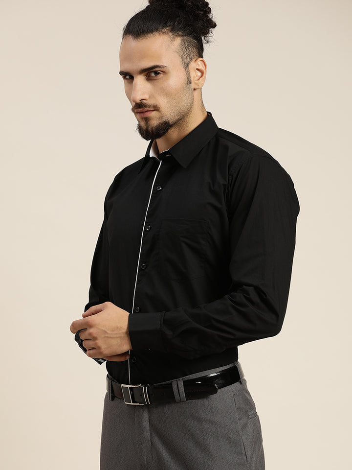 Men Black Solid Pure Cotton Slim Fit Formal Shirt