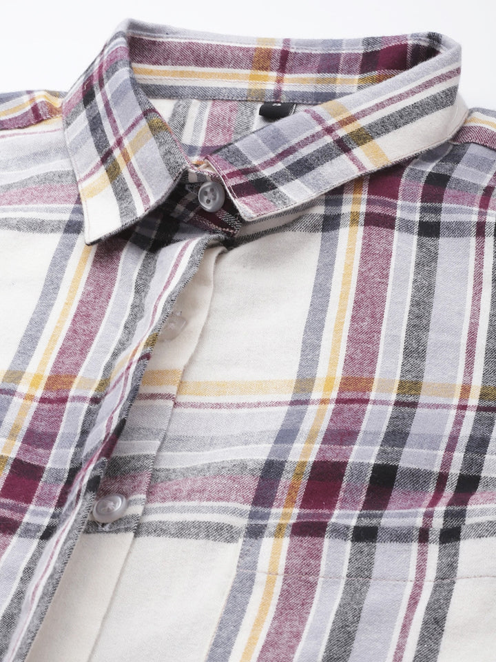 Women Beige & Black Checks Pure Cotton Regular Fit Casual Dress