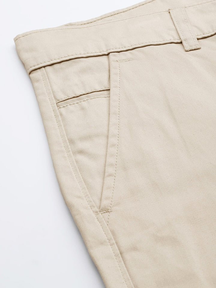 Men Light Beige Solids Pure Cotton Slim Fit Formal Trouser