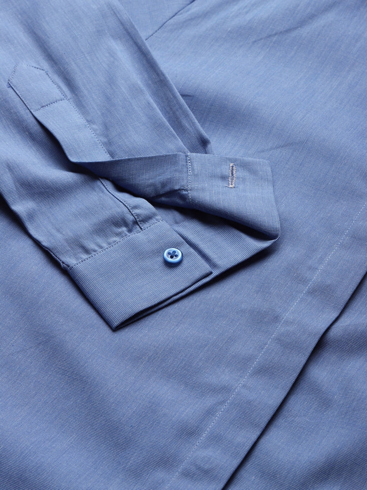 Women Blue Solids Pure Cotton Slim Fit Formal Shirt