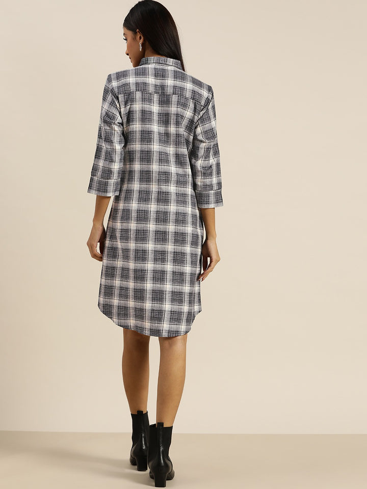 Women Grey Checks Pure Cotton Regular Fit Formal Dress