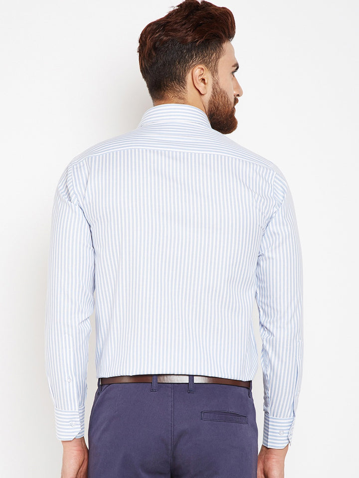 Men Blue Stripes Pure Cotton Regular Fit Formal Shirt