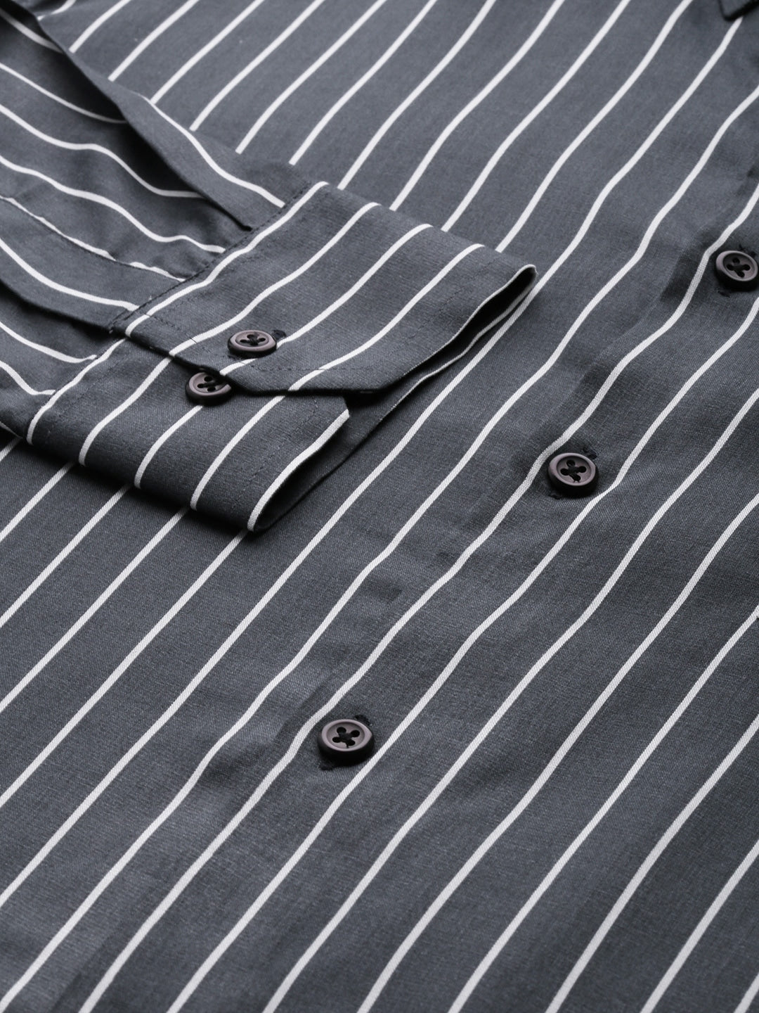 Men Grey Striped Pure Cotton Slim Fit Formal Shirt