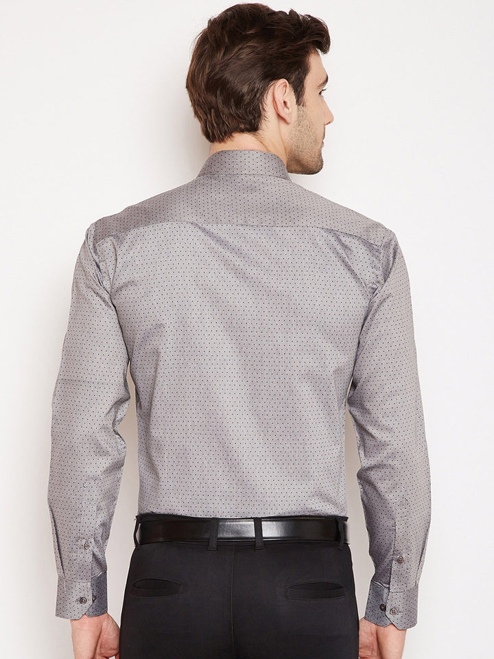 Men Grey Prints Cotton Rich Slim Fit Formal Shirt