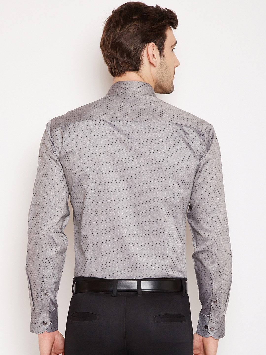 Men Grey Prints Cotton Rich Slim Fit Formal Shirt