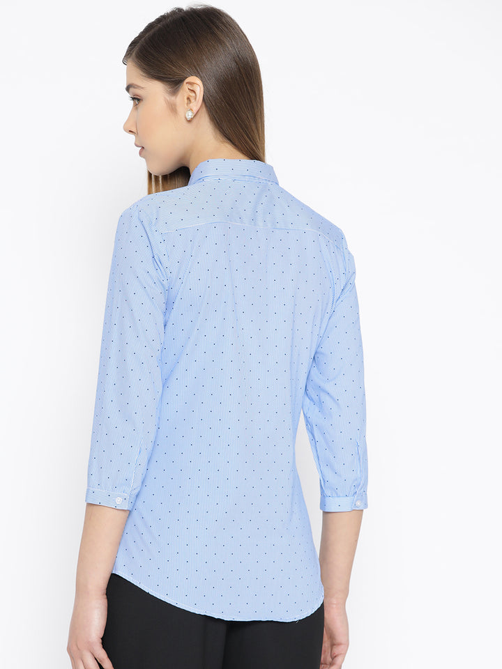 Women Blue Pure Cotton Printed Slim Fit Formal Shirt