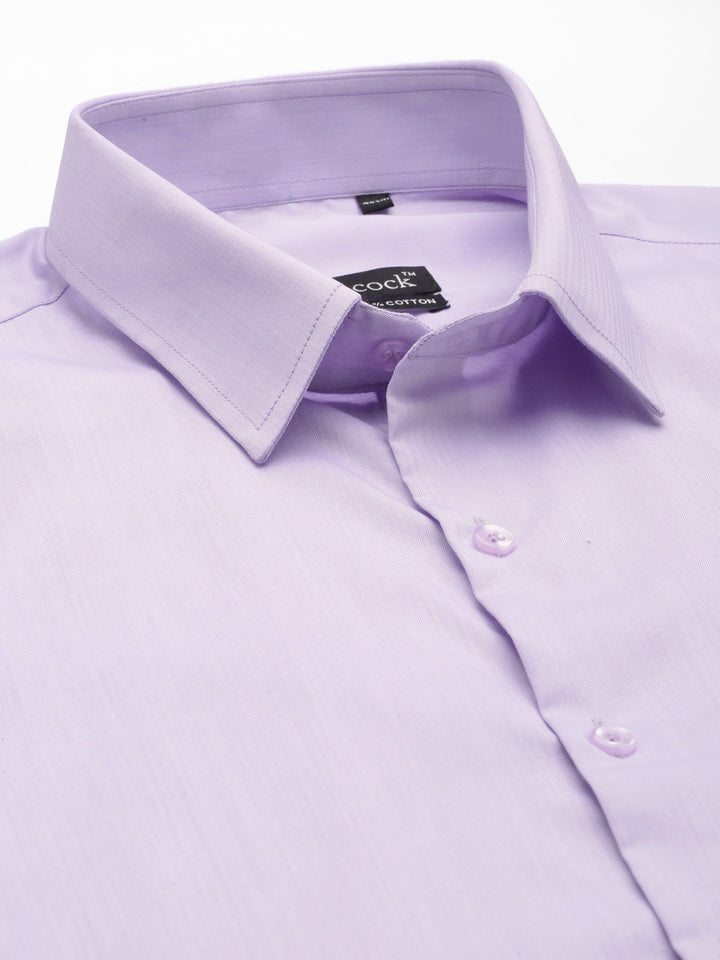 Men Lavender Self Design Premium Pure Cotton French Cuff Slim Fit Formal Shirt