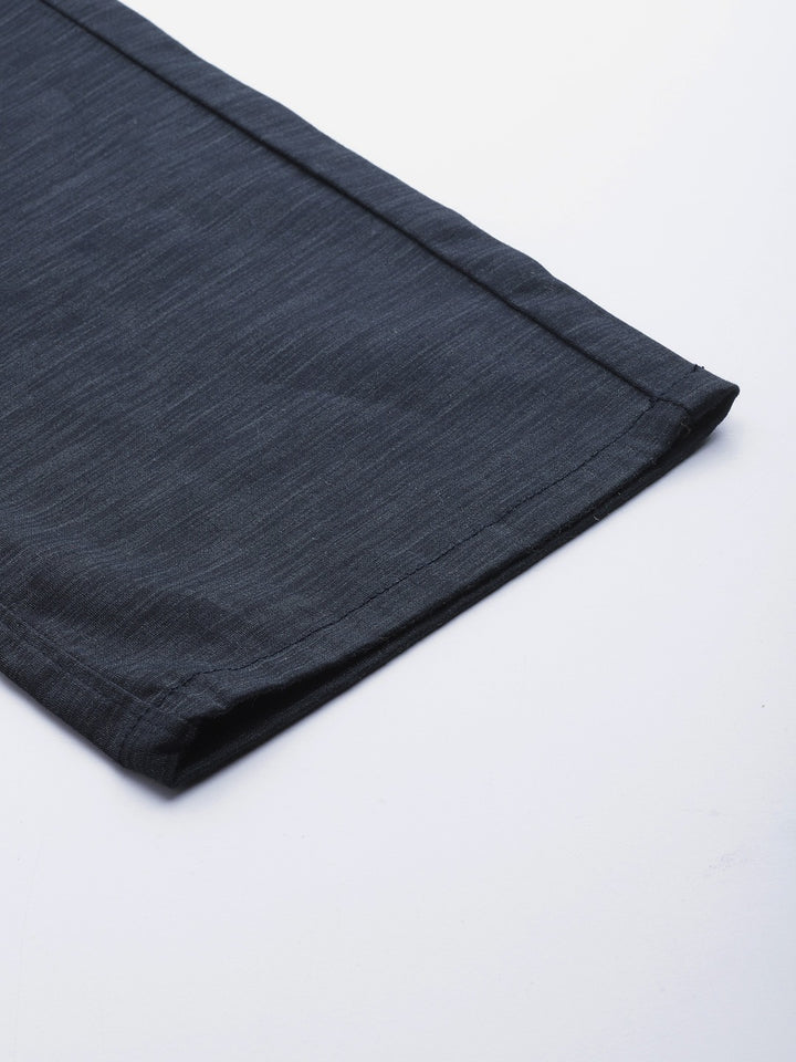 Men Navy Solids Cotton Elastene Slim Fit Formal Trouser
