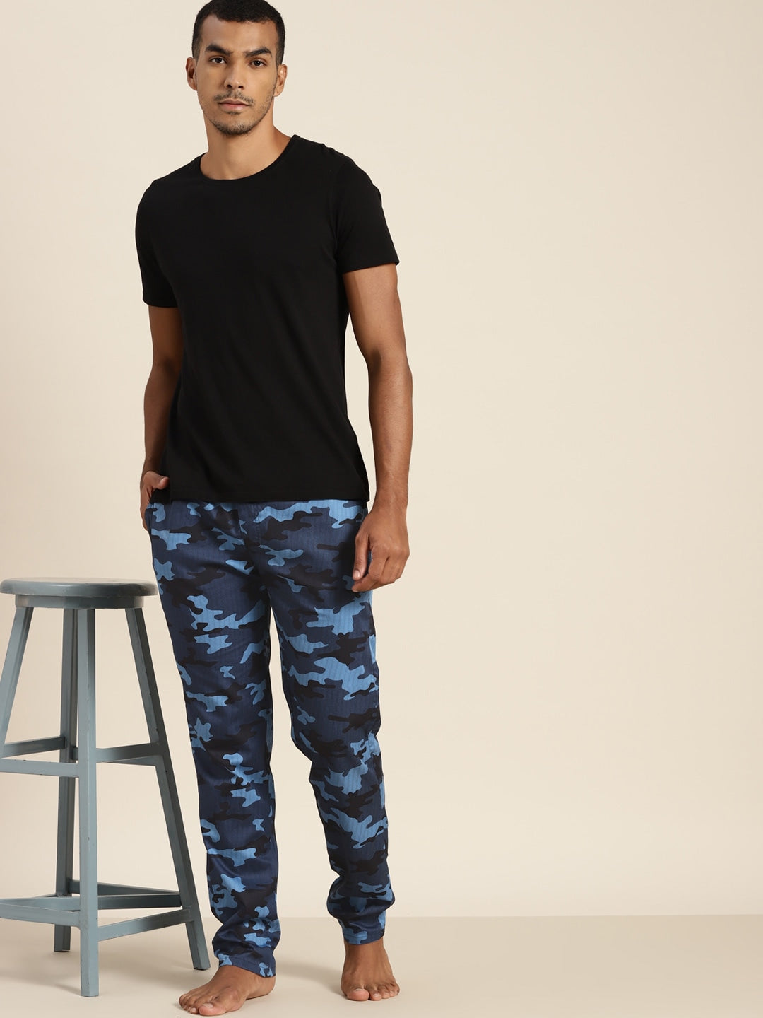 Men Blue & Navy Prints Pure Cotton Relaxed Fit Casual Lounge Pant
