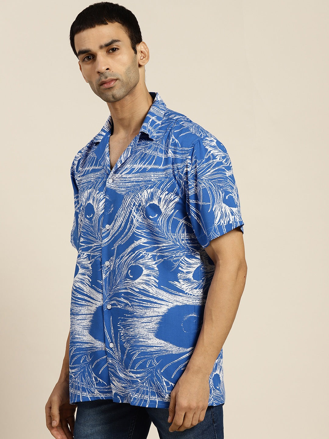Men Blue Prints Viscose Rayon Relaxed Fit Casual Resort Shirt