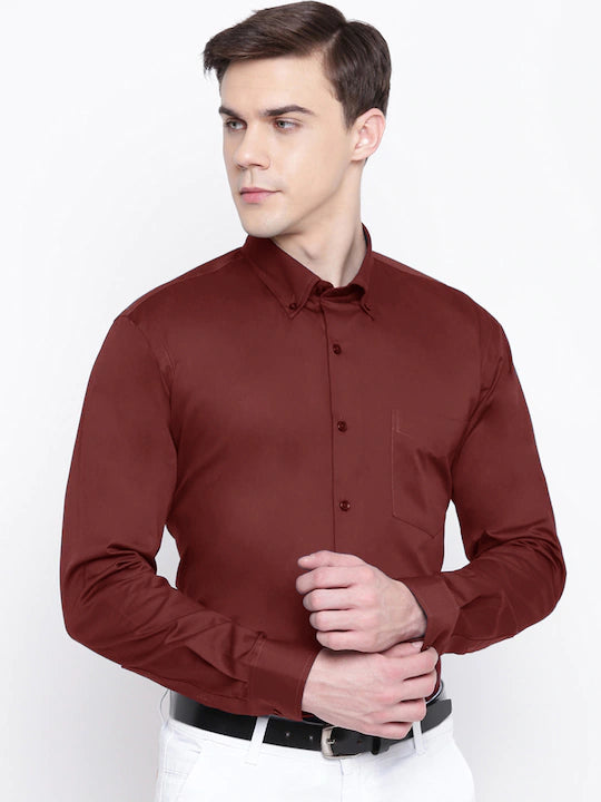 Men Maroon Solid Pure Cotton Slim Fit Formal Shirt