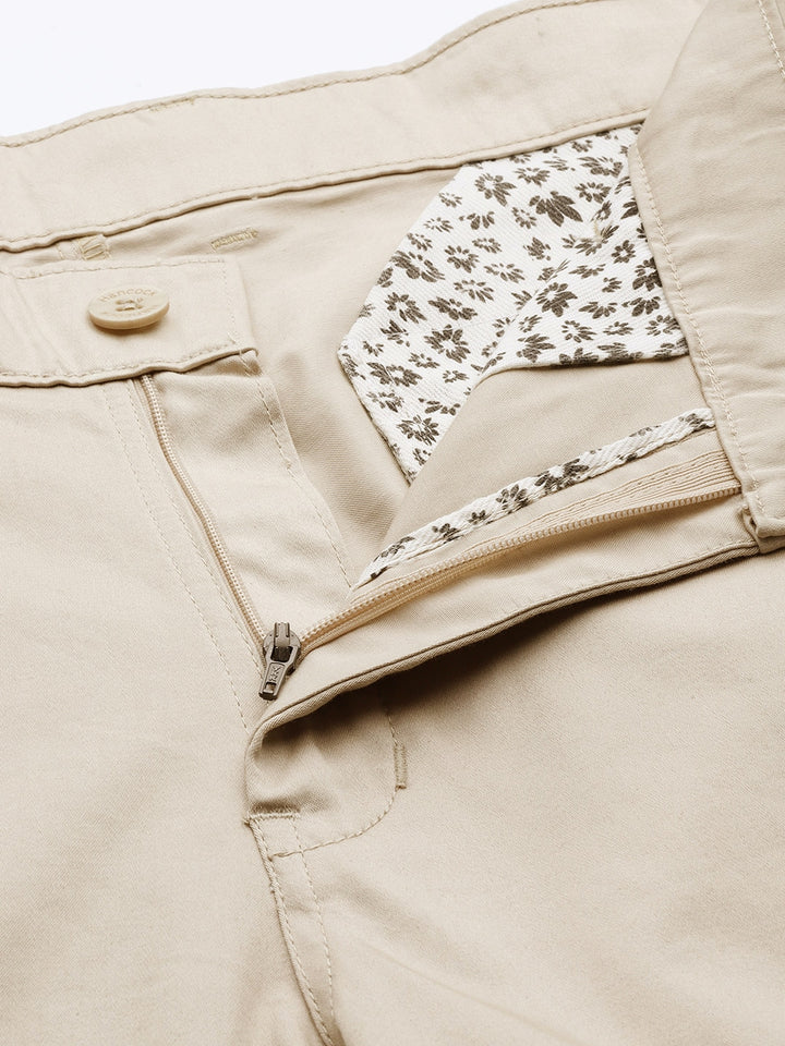 Men Light Beige Solids Pure Cotton Slim Fit Formal Trouser