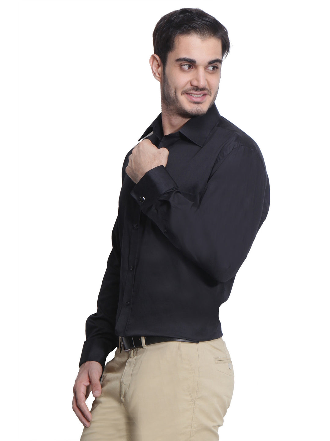 Men Black Regular Fit Solid Pure Cotton Formal Shirt