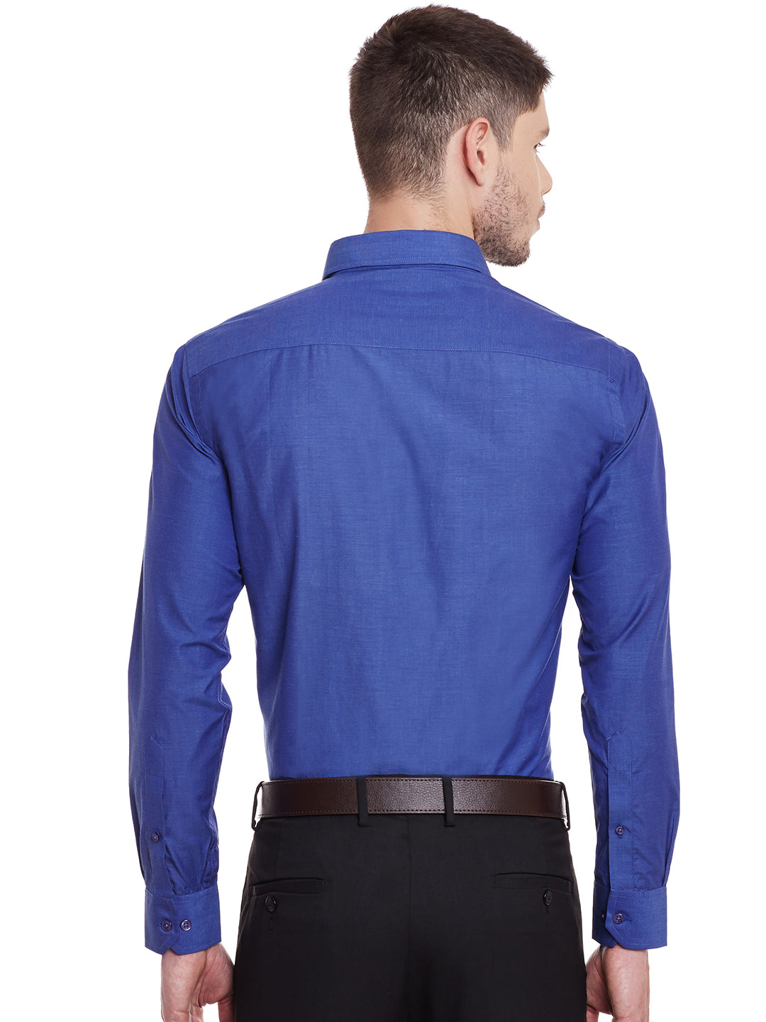 Men Navy Solid Chambray Slim Fit Formal Shirt