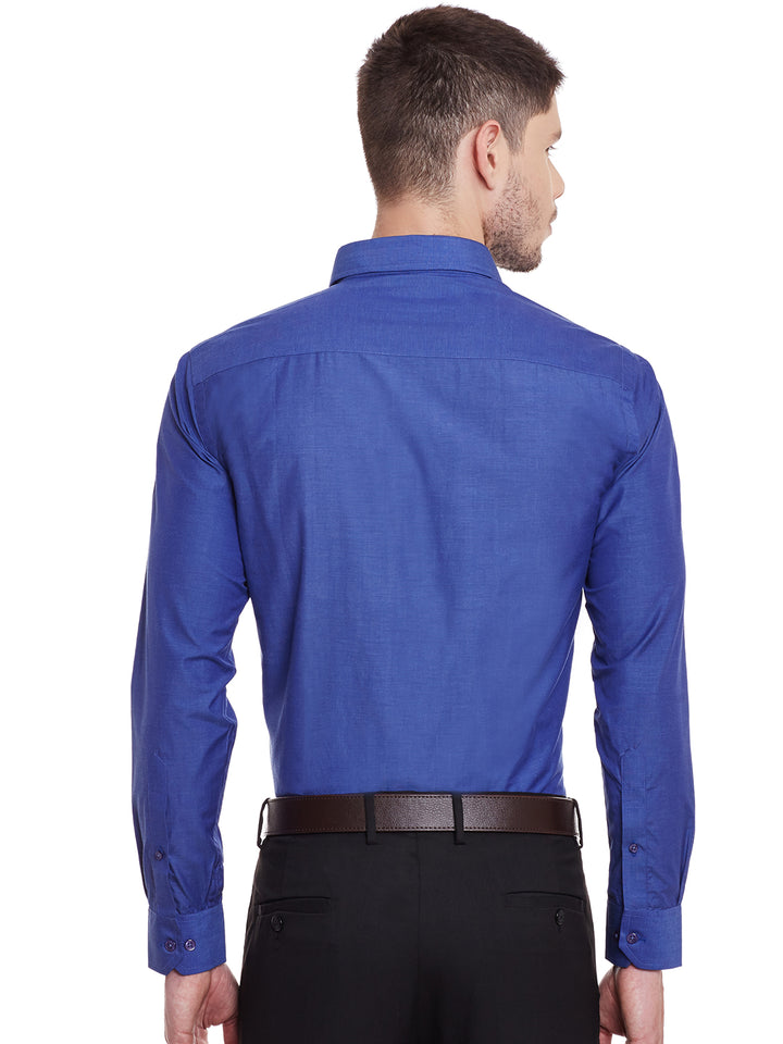 Men Navy Solid Chambray Slim Fit Formal Shirt