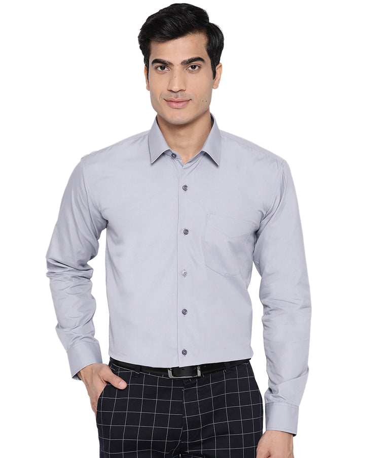 Men Grey Cotton Solid Slim Fit Formal Shirt