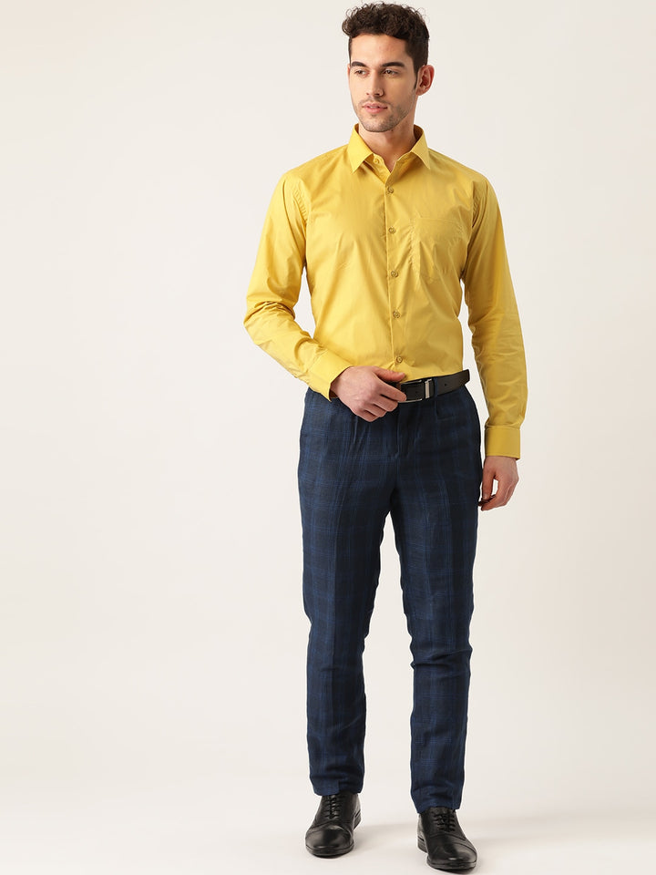 Men Mustard Solids Pure Cotton Slim Fit Formal Shirt